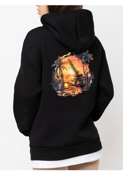 Tasarım Baskılı Oversize Kapüşonlu Kadın-Erkek Sweatshirt