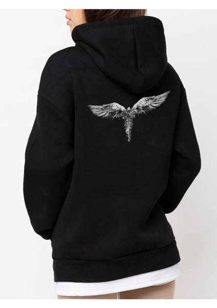 Tasarım Baskılı Oversize Kapüşonlu Kadın-Erkek Sweatshirt