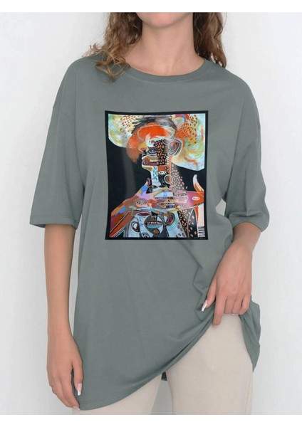 Tasarım Baskılı Oversize Kadın-Erkek Dtf Baskı Tshirt