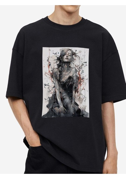Tasarım Baskılı Oversize Kadın-Erkek Dtf Baskı Tshirt