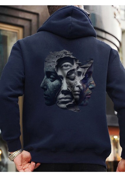 Tasarım Baskılı Oversize Kapüşonlu Kadın-Erkek Sweatshirt