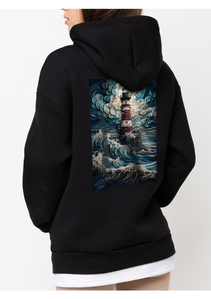 Tasarım Baskılı Oversize Kapüşonlu Kadın-Erkek Sweatshirt