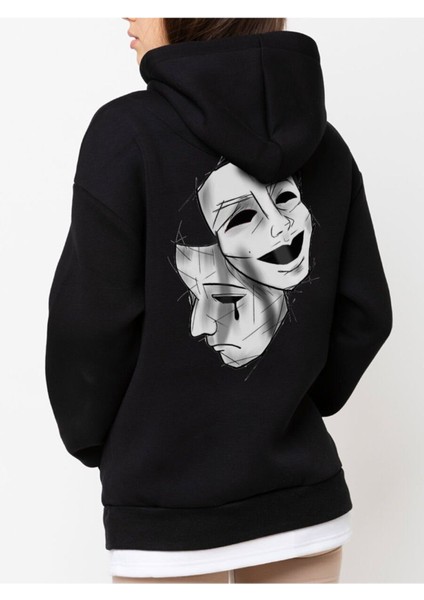 Tasarım Baskılı Oversize Kapüşonlu Kadın-Erkek Sweatshirt