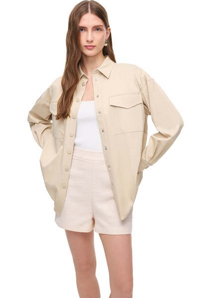 Bej Kalsit Rahat Kalıp Uzun Kol Gömlek modelleri