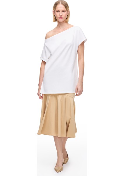 Makis Beyaz Renk Regular Fit Kayık Yaka Düşük Kollu Tişört