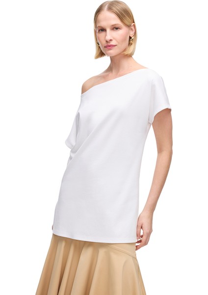 Makis Beyaz Renk Regular Fit Kayık Yaka Düşük Kollu Tişört fiyatları