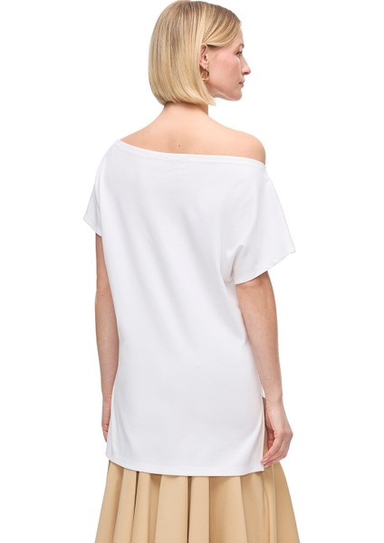 Makis Beyaz Renk Regular Fit Kayık Yaka Düşük Kollu Tişört fırsatları