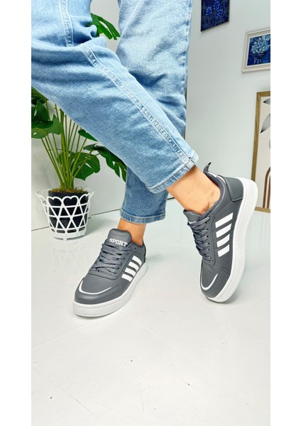 Günlük Sneaker Spor Ayakkabı Bağcıklı Çizgi Detaylı Rahat Hafif Bağcıklı Tırtık Taban ST-331 - 3438