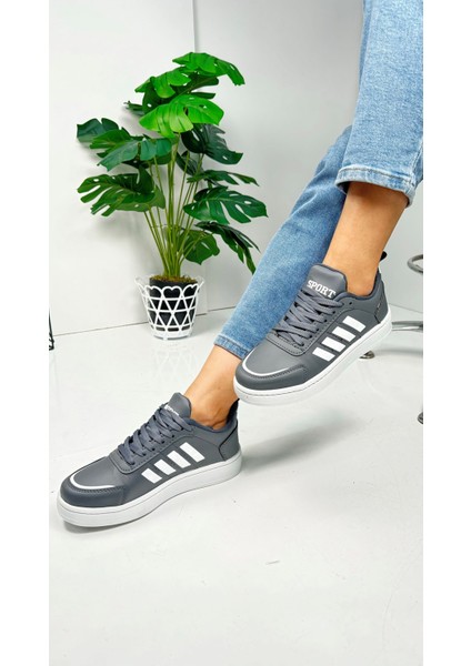 Günlük Sneaker Spor Ayakkabı Bağcıklı Çizgi Detaylı Rahat Hafif Bağcıklı Tırtık Taban ST-331 - 3438
