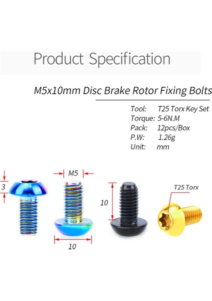 Altın Tarzı Risk M5*10MM Bisiklet Disk Fren Rotoru Torx Civataları T25 Mtb Bisiklet Titanyum Disk Fren Rotoru Sabitleme Vidaları Bisiklet Aksesuarları (Yurt Dışından)