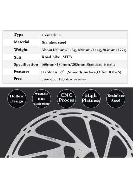 1 Adet 160MM Tarzı Sram Rotor Bisiklet Disk Fren Rotoru Paslanmaz Yol Dağ Bisikleti Centerline Fren Rotoru Mtb Rotorlar (Yurt Dışından)