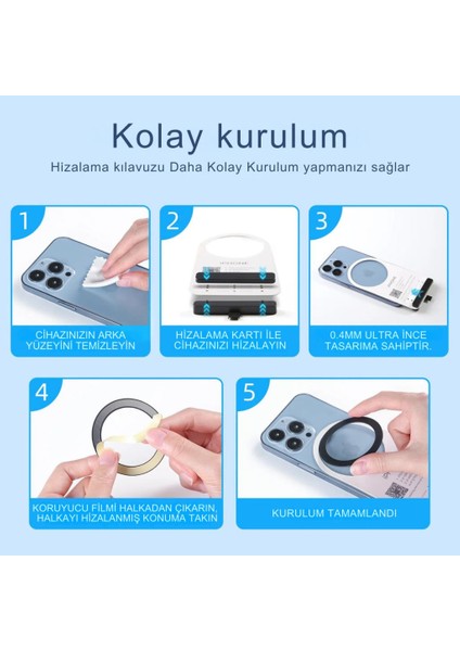 0.4mm 10 Adet Set Ultra Ince Yapışkanlı Mıknatıslı Metal Halka, 3m Hafif Tüm Telefonlara Uyumlu