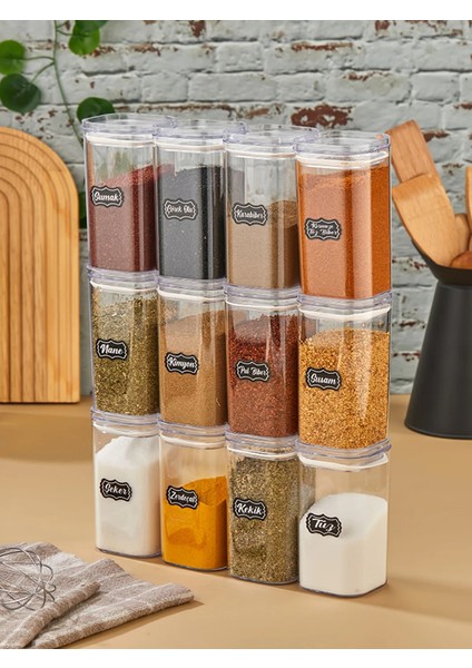 12 'li (300 Ml) Sızdırmaz Contalı Baharatlık Seti (Etiket Hediyeli!!)