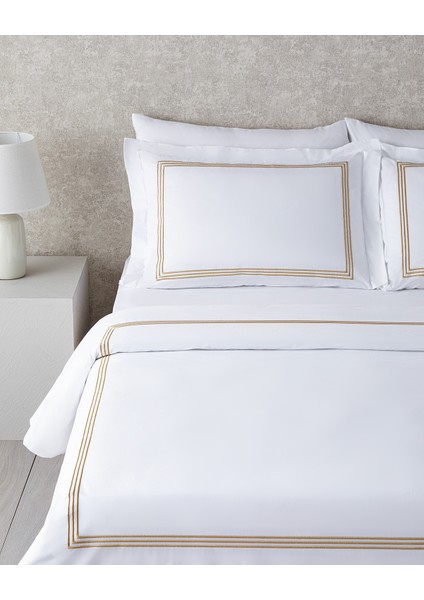 Modern Frame Nakışlı Perkal Super King Nevresim Takımı 260 x 220 cm Gold modelleri