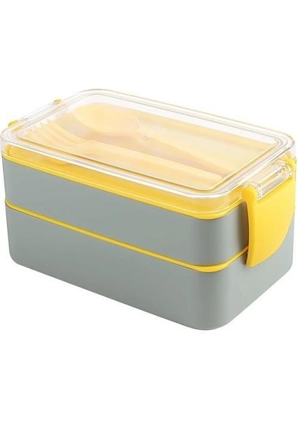 ® 2 Bölmeli Çok Amaçlı 900 ml Kapasiteli Çatal Kaşıklı Dayanıklı Beslenme Kabı Yiyecek Kutusu