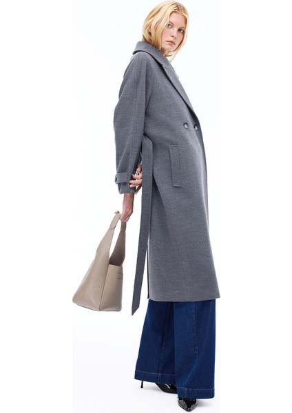 Mona Regular Fit Midi Boy Takma Kol Erkek Yaka Antrasit Renk Kadın Kaban fiyatları