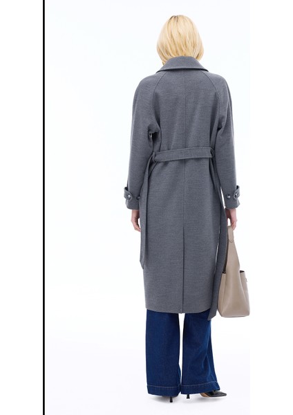 Mona Regular Fit Midi Boy Takma Kol Erkek Yaka Antrasit Renk Kadın Kaban indirimleri