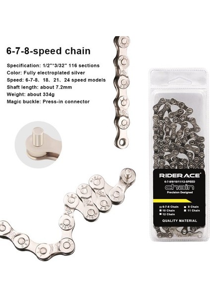6 7 8 Hız Stili Rıderace Bisiklet Zinciri Hızlı Gümüş Ultra Hafif Dağ ve Yol Bisikleti Zinciri - Değişken Hız Zinciri Için (Yurt Dışından)