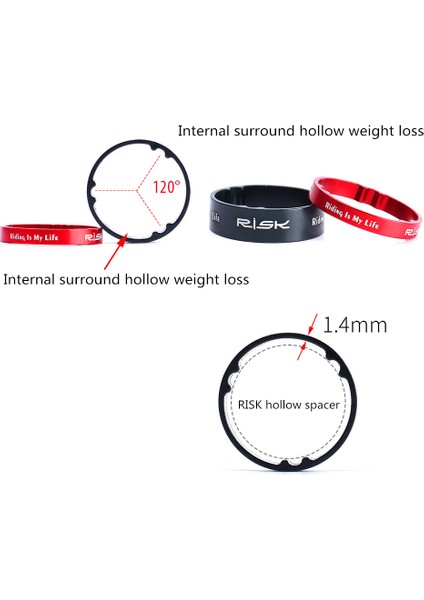 4pcs-5mm Kırmızı Tarzı Rısk Dağ Bisikleti Boş Gövde Direksiyon Seri Başlığı Ön Çatal Ayar Yıkayıcı Alüminyum Alaşımlı (Yurt Dışından) modelleri