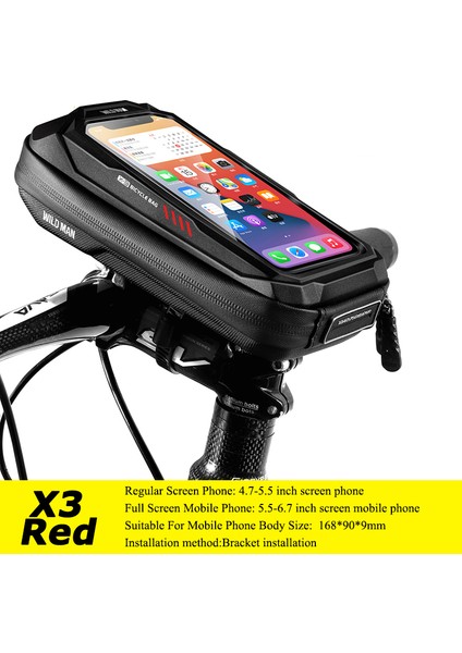 X3 Kırmızı Logo Stili Vahşi Adam Yağmur Geçirmez Bisiklet Ön Üst Tüp Çantası Dokunmatik Ekran Bisiklet Telefon Çantası Bisiklet Çantası 6.7 Inç Kılıf Bisiklet Aksesuarları (Yurt Dışından)