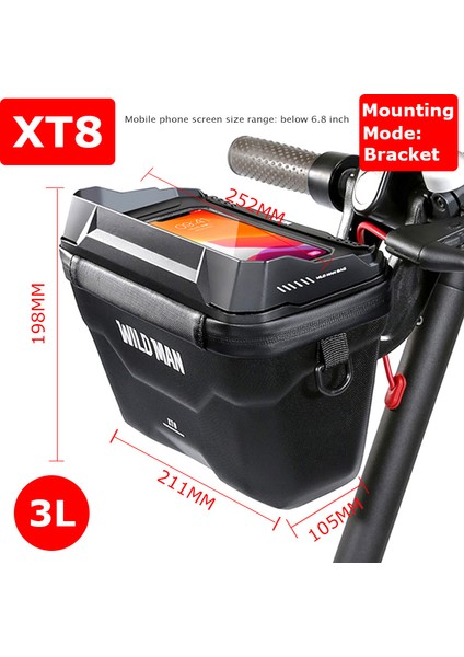 Xt8 Siyah Tarzı Vahşi Adam Yağmur Geçirmez Bisiklet Ön Çantası Bisiklet Çantası Dokunmatik Ekran Dağ Bisikleti Direksiyon Çantası Sepet Pannier Depolama Kapasitesi 4l (Yurt Dışından)
