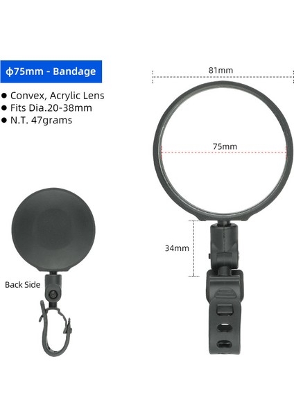 75 mm Dışbükey F207 Stili Bisiklet 1pc Ayna Evrensel Sol Sağ Montaj Akrilik Konveks Veya Düz Lens Arka Görüş Reflektör Açısı Ayarlanabilir (Yurt Dışından)