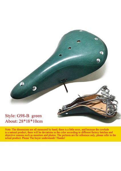 G98-B Yeşil Tarzı G98 Retro Vintage Bisiklet Sele Saf Inek Derisi El Yapımı Spor Bisiklet Koltuğu Çeşitli Stillerde Mevcuttur (Yurt Dışından)