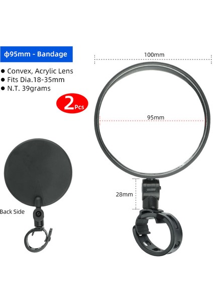 95 mm Dışbükey 2PV16 Stili Bisiklet Arka Görüş Aynası Konveks Akrilik Lens Hızlı Salıverme Bantlı Direksiyon Takma mm Geri Görüş Yansıması (Yurt Dışından)