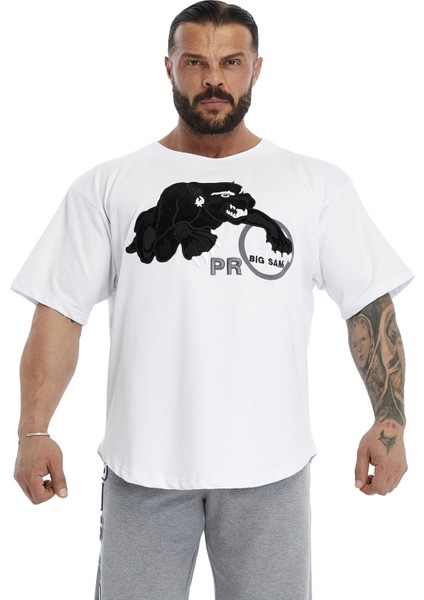 Oversize, Nakışlı Pamuk T-Shirt Gym Rag Top Big Sam 3380