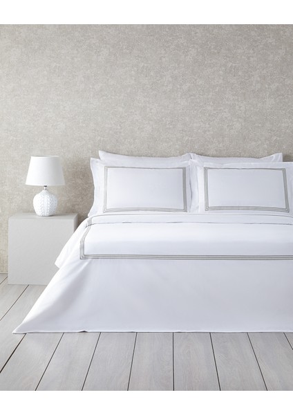 Modern Frame Nakışlı Perkal Super King Nevresim Takımı 260x220 cm Gümüş