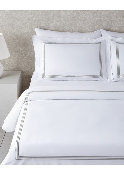 Modern Frame Nakışlı Perkal Super King Nevresim Takımı 260x220 cm Gümüş modelleri