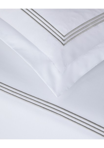 Modern Frame Nakışlı Perkal Super King Nevresim Takımı 260x220 cm Gümüş indirimleri