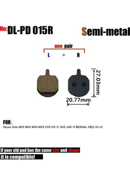 Dl-Pd 015R Tarzı Hayes Sole Mx2 Mx3 Mx4 Mx5 Cx5 Gx-C Gx2 Jak-5 Bengal Yarı Metal Mtb Bisiklet Disk Fren Balataları 4 Çift Bıke Aksesuarları (Yurt Dışından)