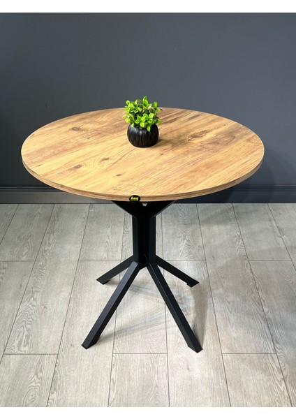 Saray Yuvarlak Mutfak Masası Yemek Masa Balkon Masa Fiskos Masa Metal Siyah Ayak 80 cm