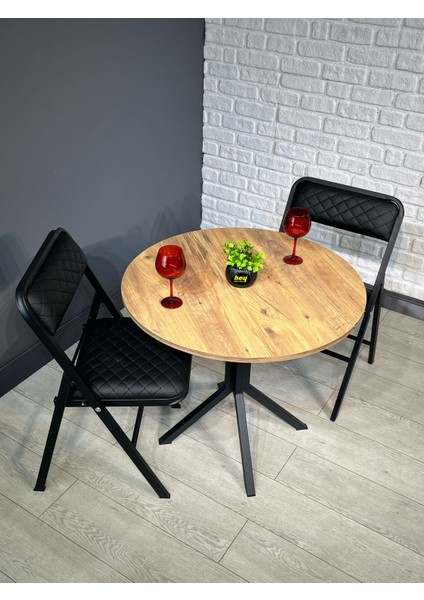 Saray Yuvarlak Mutfak Masası Yemek Masa Balkon Masa Fiskos Masa Metal Siyah Ayak 80 cm fırsatları