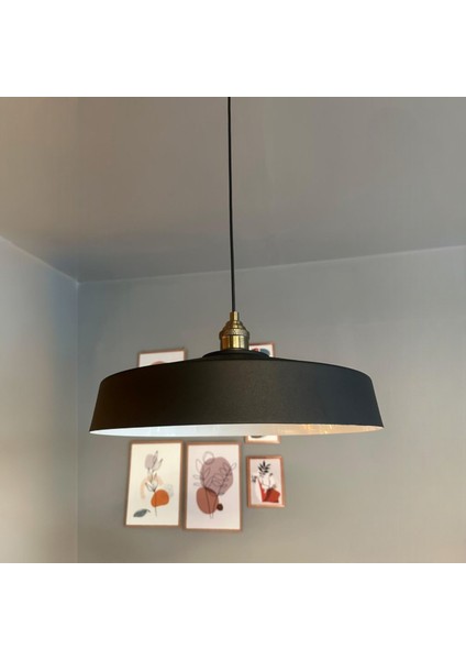 Açe Siyah Tekli Eskitme Lale Başlık Avize Retro Sarkıt Ofis Showroom Salon Mutfak Avizeleri
