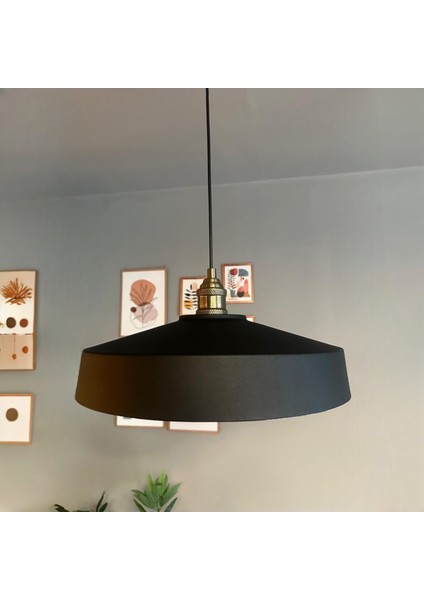 Açe Siyah Tekli Eskitme Lale Başlık Avize Retro Sarkıt Ofis Showroom Salon Mutfak Avizeleri