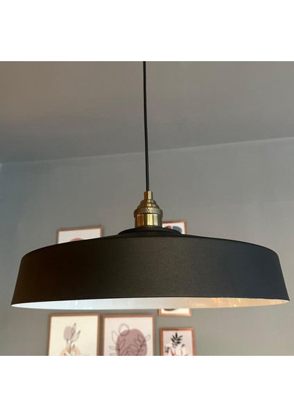 Açe Siyah Tekli Eskitme Lale Başlık Avize Retro Sarkıt Ofis Showroom Salon Mutfak Avizeleri
