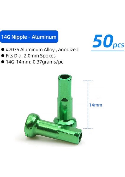 AL14G 14MM Gn 50P Stili Süper Hafif Alüminyum Telli Kapağı 14G C-Işlenmiş Anodize Alaşım Nipel Mtb Yol Bisikleti Tekerlek Jantı Pirinç Somunları Çok Renkli (Yurt Dışından)