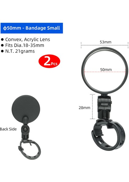 50 mm Dışbükey S 2pv9 Stili Bisiklet Arka Görüş Aynası Konveks Akrilik Lens Hızlı Salıverme Bantlı Direksiyon Takma mm Geri Görüş Yansıması (Yurt Dışından)