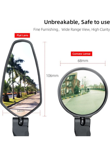 D Siyah Tarzı Bisiklet 1 Adet Ayna Evrensel Sol Sağ Montaj Akrilik Konveks Veya Düz Lens Arka Görüş Reflektör Açı Ayarlanabilir (Yurt Dışından)