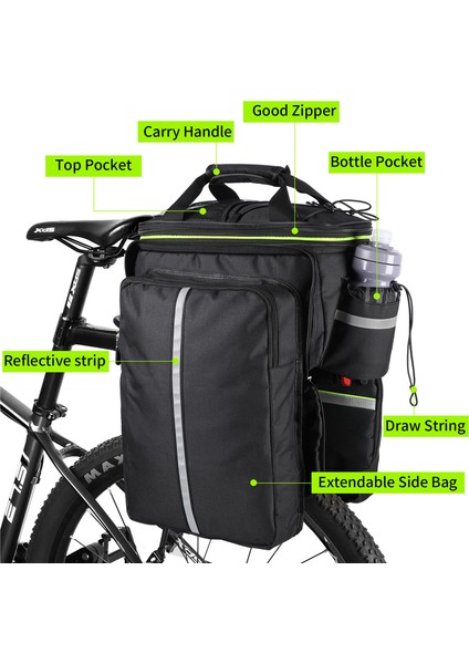 Siyah Stil Büyük Kapasiteli Su Geçirmez Bisiklet Bagajı Mtb Yol Bisikleti Taşıyıcı Çanta Arka Raf Seyahat Bagaj Taşıyıcı Koltuk Çift Çanta (Yurt Dışından) fırsatları