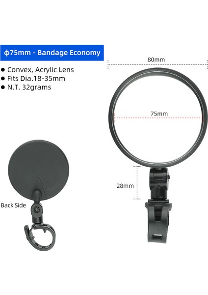 75 mm Ekonomi V11 Stili Bisiklet 1pc Ayna Evrensel Sol Sağ Montaj Akrilik Konveks Veya Düz Lens Arka Görüş Reflektör Açısı Ayarlanabilir (Yurt Dışından)