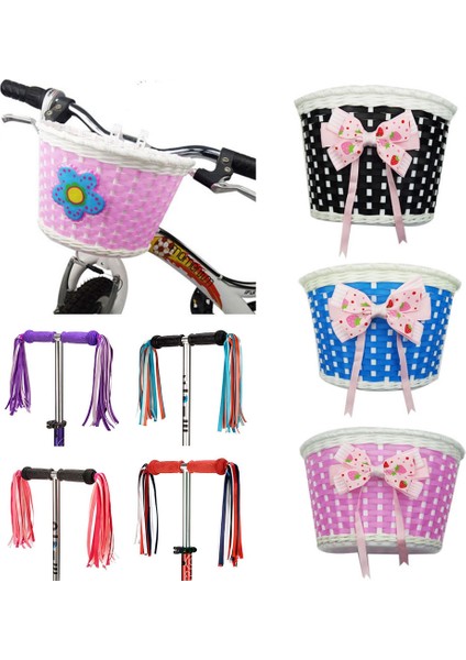 No.2 Tarzı Çocuk Bisiklet Sepetleri El Örgüsü Bisiklet Sepeti Bisiklet Ön Direksiyon Tutacağı Süsler Fişek Çantası Tutucular Kızlar Bisiklet Püsküller Kurdeleler (Yurt Dışından) fiyatları