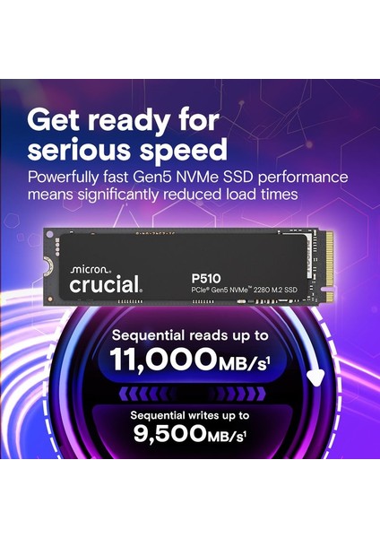 P510 1tb Pcıe Gen5 Nvme 2280 M.2 SSD CT1000P510SSD8 (11000-9500 Mbs) fiyatları