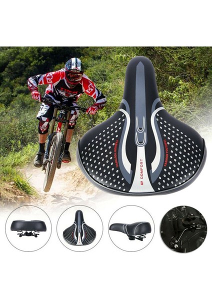 Geniş ve Rahat Büyük Kıç Bisiklet Koltuk Pedalı Pu Nefes Alabilir Yumuşak Koltuk Ergonomik Yastık Pu + Sünger (Yurt Dışından)
