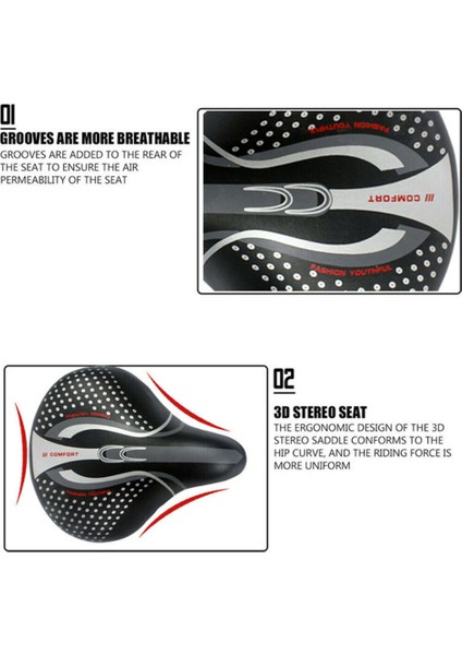 Geniş ve Rahat Büyük Kıç Bisiklet Koltuk Pedalı Pu Nefes Alabilir Yumuşak Koltuk Ergonomik Yastık Pu + Sünger (Yurt Dışından)