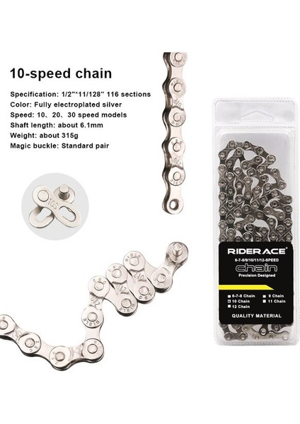 10 Hız Stili Rıderace Bisiklet Chal Hızlı Gümüş Ultrahafif Dağ Yol Bisikleti Zinciri Değişken Hız Zinciri Için (Yurt Dışından)