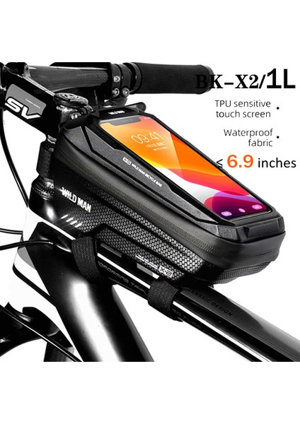Bkx2 Tarzı Wıld Man Bisiklet Çantası 2l Çerçeve Ön Tüp Bisiklet Su Geçirmez Telefon Kılıf Tutucu 7,4 Inç Dokunmatik Ekran Çanta Aksesuarları (Yurt Dışından)