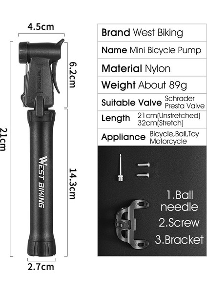 Siyah 80PSI Tarzı Westbıkıng Bisiklet Pompası Taşınabilir Bisiklet Mini Manuel Hava Pompası Amerikan/fransız Hava Nozulu Lastik Şişirici Mtb Yol Bisikleti Aksesuarları (Yurt Dışından)